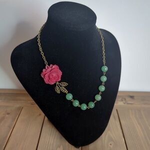 Red Rose Amazonite Necklace Wedding Vintage Jewellery Statement